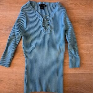 August Silk Vintage Teal Green Ribbed Stretch Sweater 3/4 Sleeves Size Large